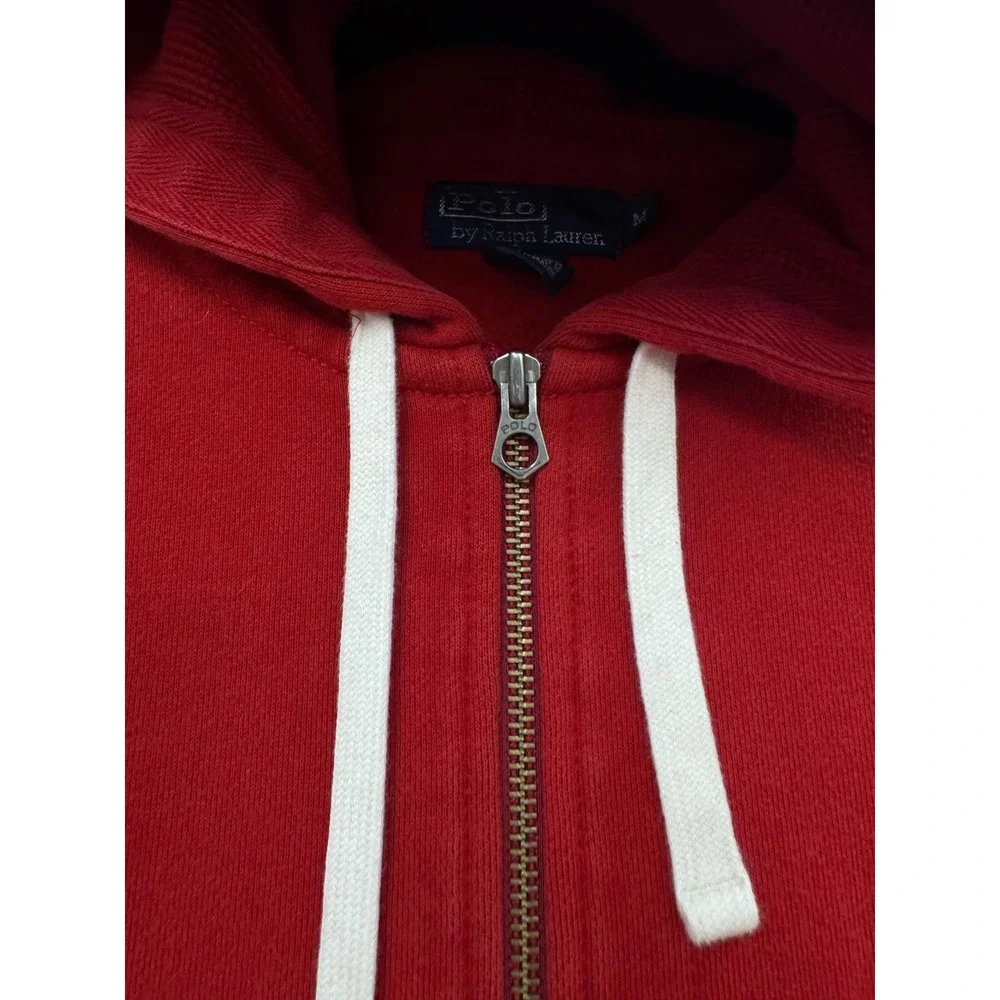 Polo Ralph Lauren Mens Red Full Zip Waffle Lined Hoodie Sweatshirt Medium